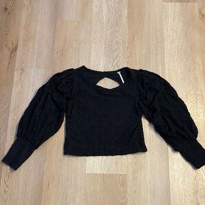 Free People lace open back Black Puff Sleeve Top